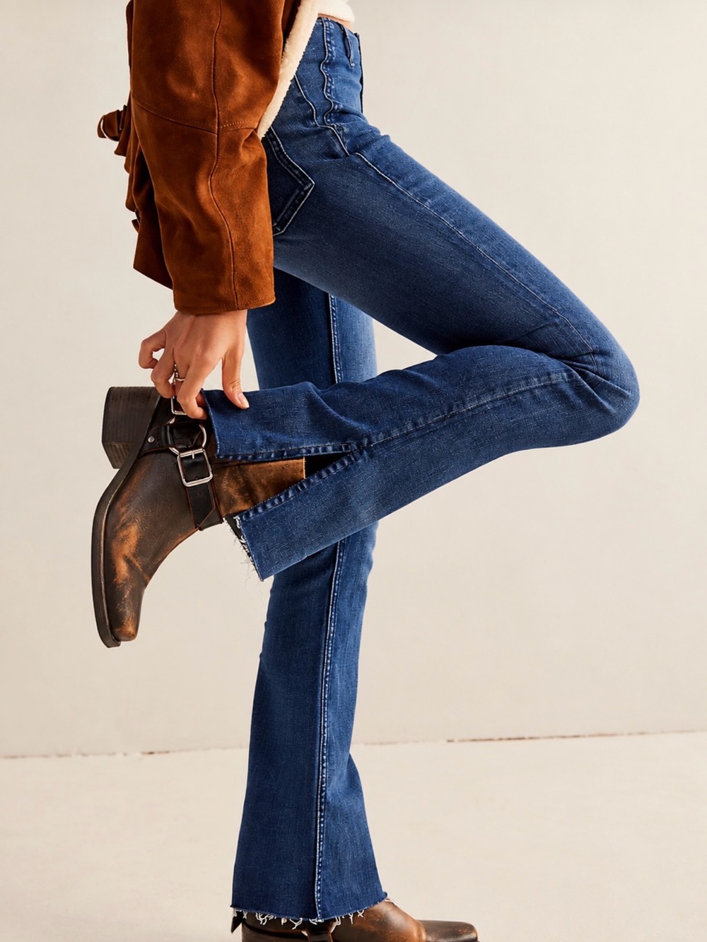 We The Free Dark Blue Flare Jeans with Hem Slits